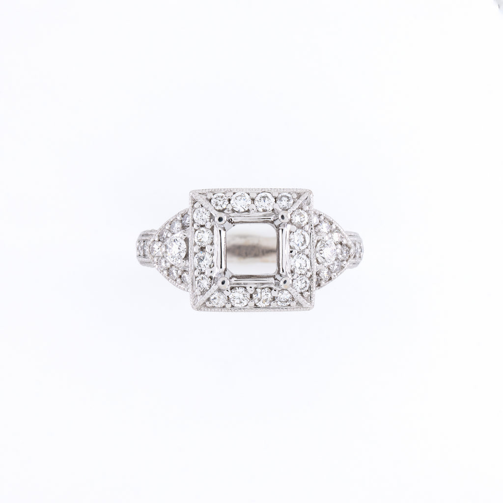 18KT White Gold 1.16CT Round Diamond Semi-Set Engagement Ring