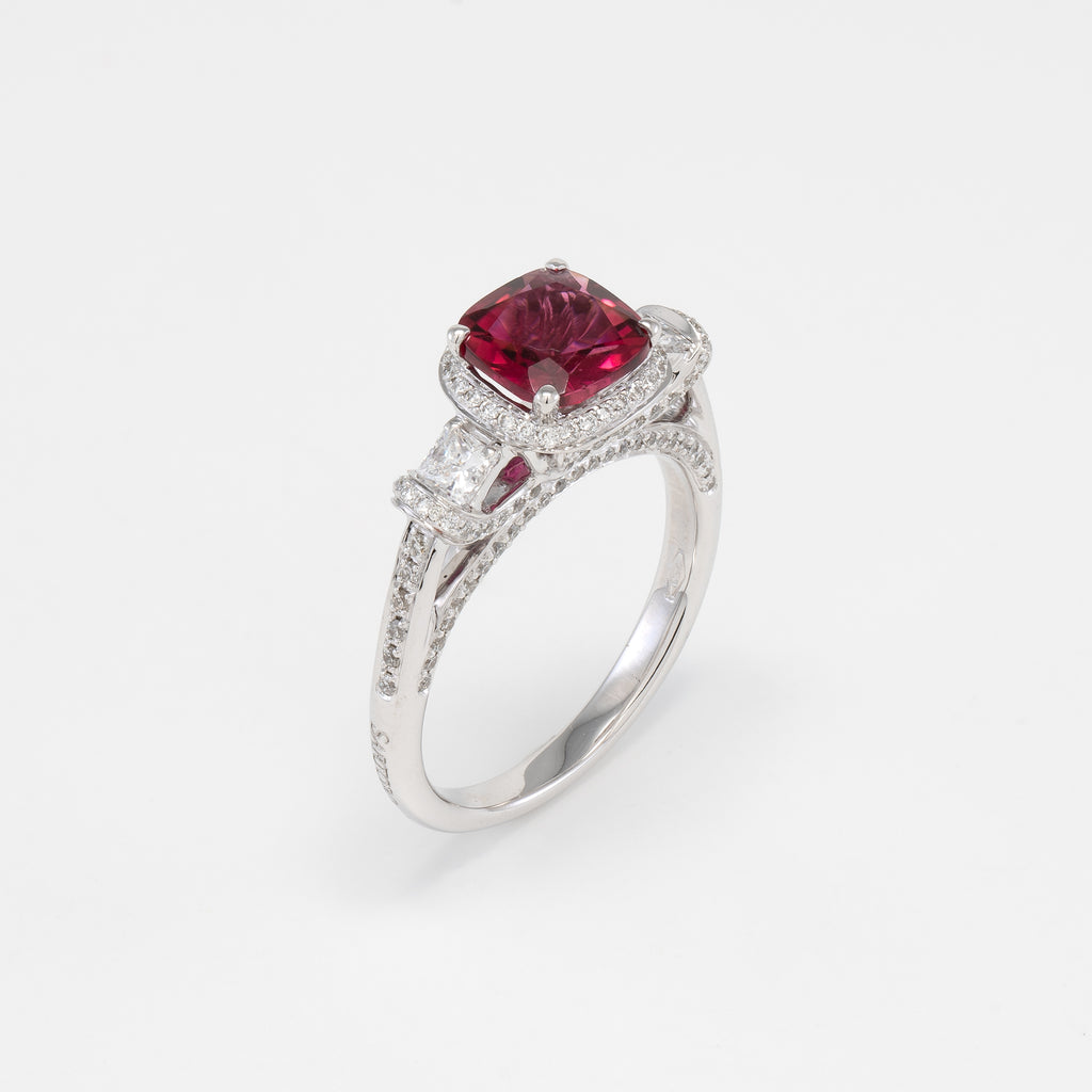 18KT White Gold Diamond & Pink Tourmaline Ring