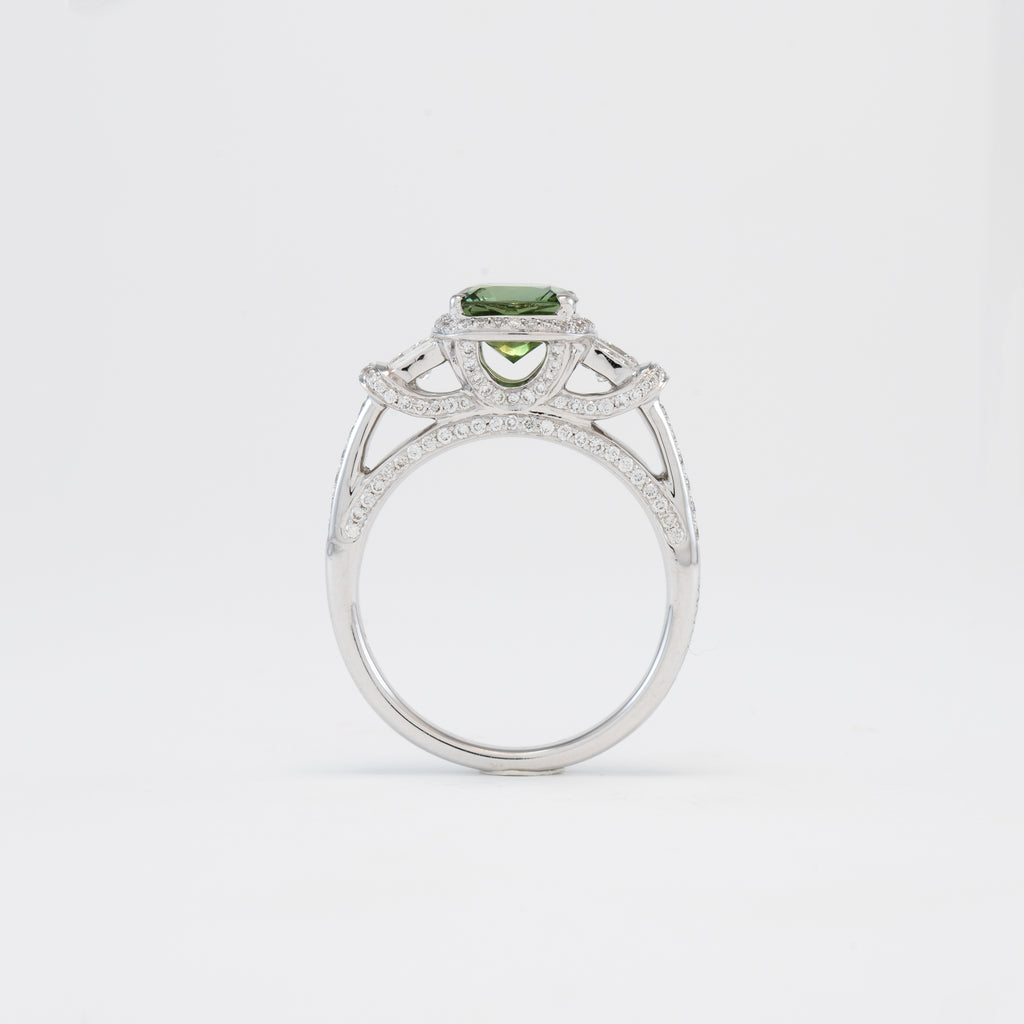 18KT White Gold Diamond & Green Tourmaline Ring