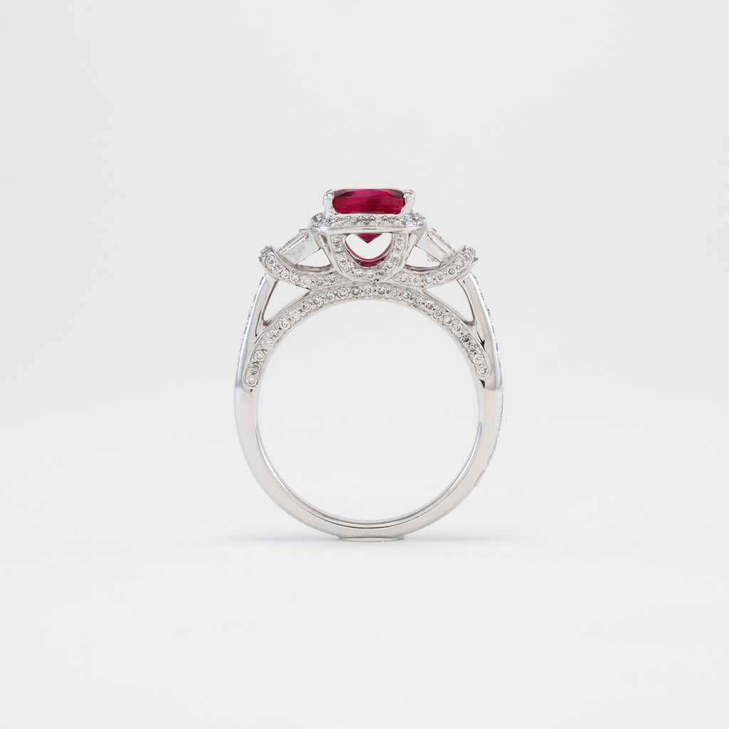 18KT White Gold Diamond & Pink Tourmaline Ring