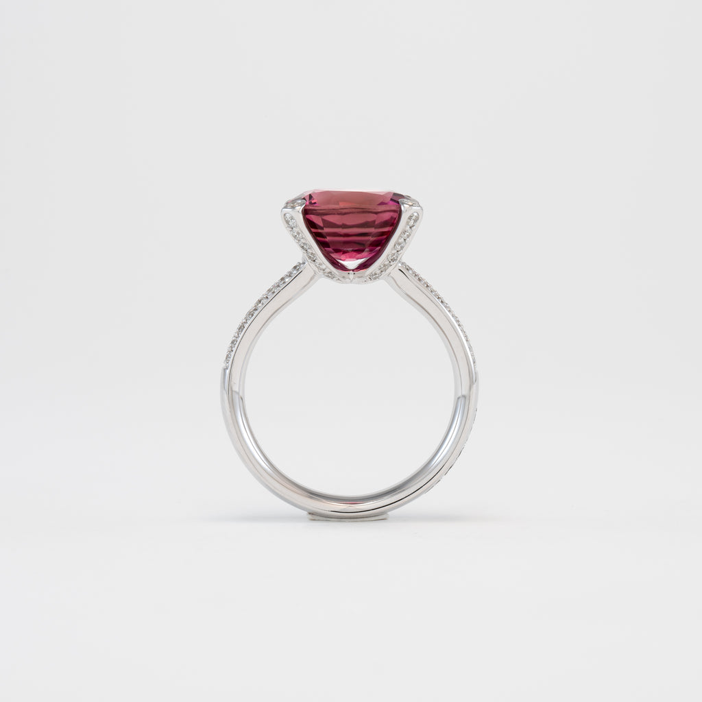 18KT White Gold Diamond & Pink Tourmaline Ring