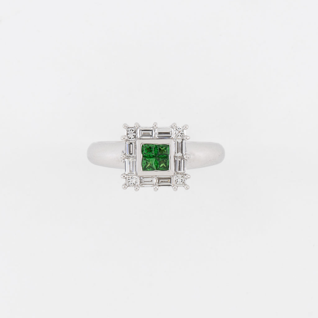 18KT White Gold Diamond & Tsavorite Ring