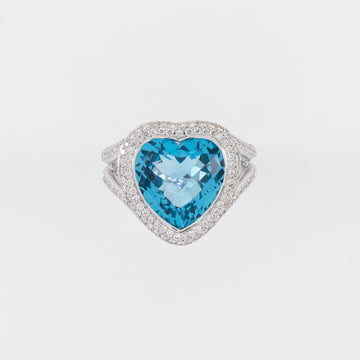 18KT White Gold Diamond & Blue Topaz Ring