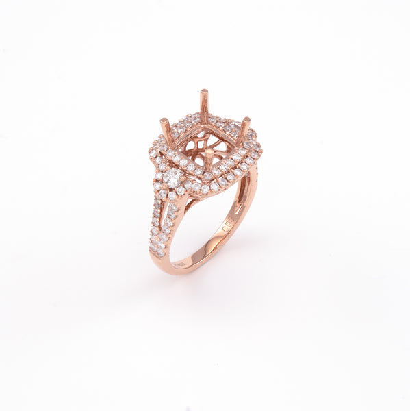 14KT Rose Gold 0.92CT Round Diamond Semi-Set Engagement Ring