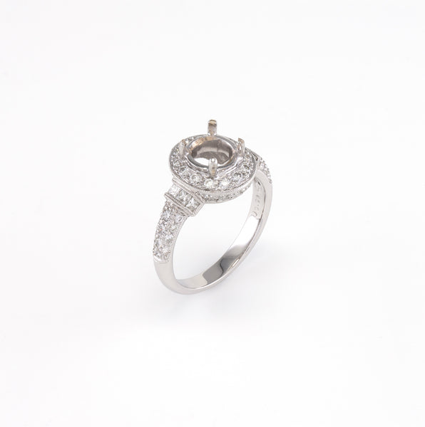 18KT White Gold 1.18CT T/W Diamonds Semi-Set Engagement Ring