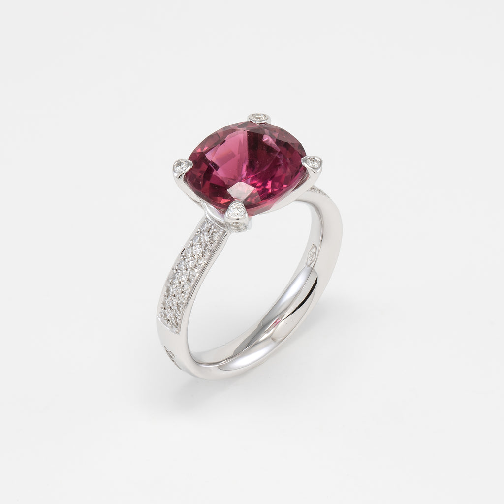 18KT White Gold Diamond & Pink Tourmaline Ring