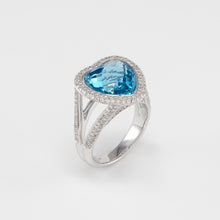 18KT White Gold Diamond & Blue Topaz Ring