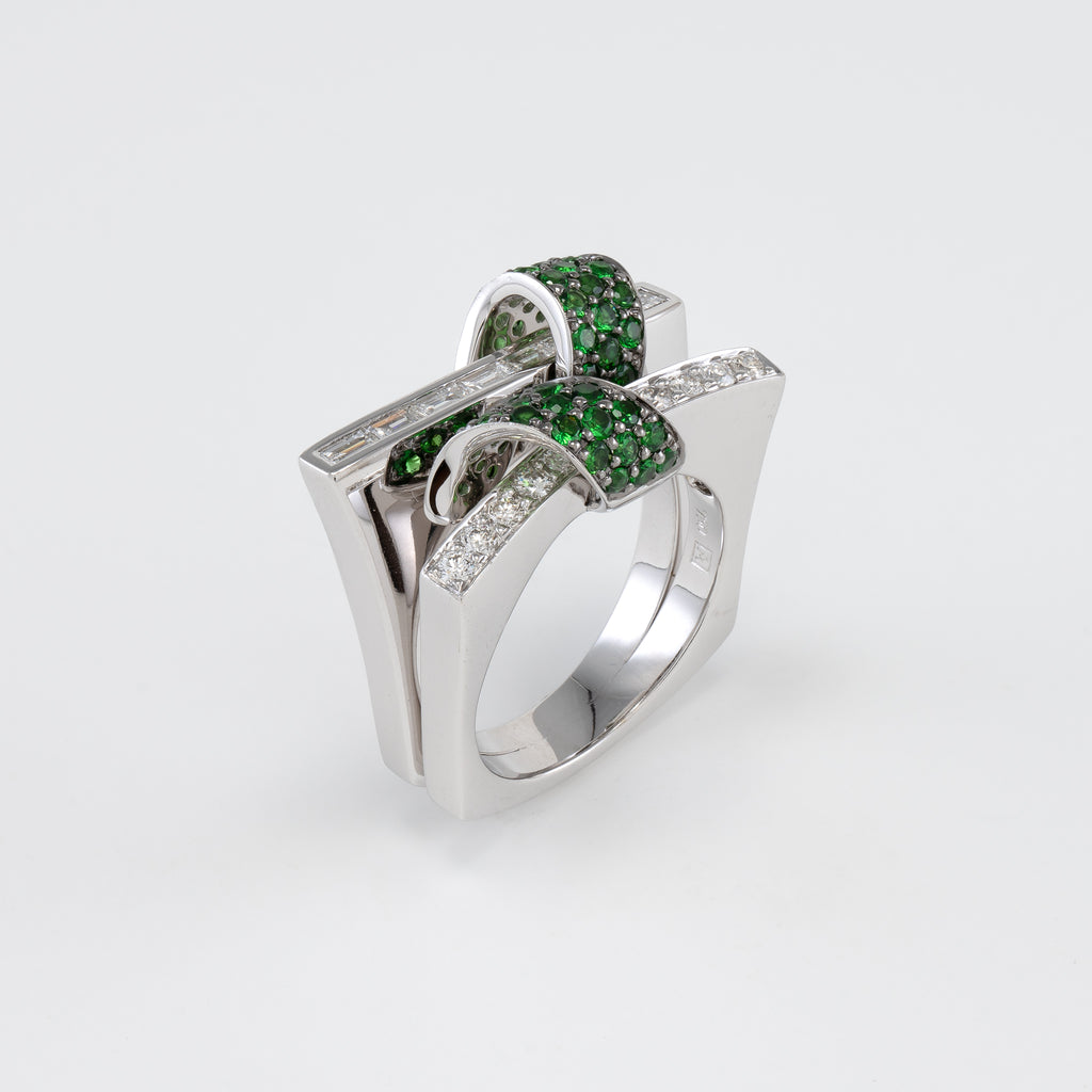 18KT White Gold Diamond & Tsavorite Ring