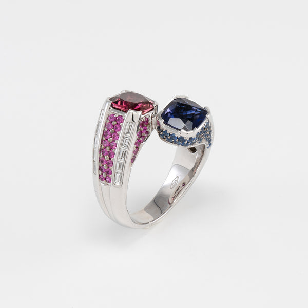 18KT White Gold Diamond Pink Tourmaline & Iolite Ring