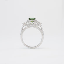 18KT White Gold Diamond & Green Tourmaline Ring