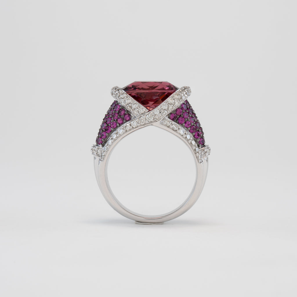 18KT White Gold Diamond  & Pink Tourmaline Ring