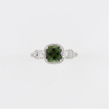 18KT White Gold Diamond & Green Tourmaline Ring