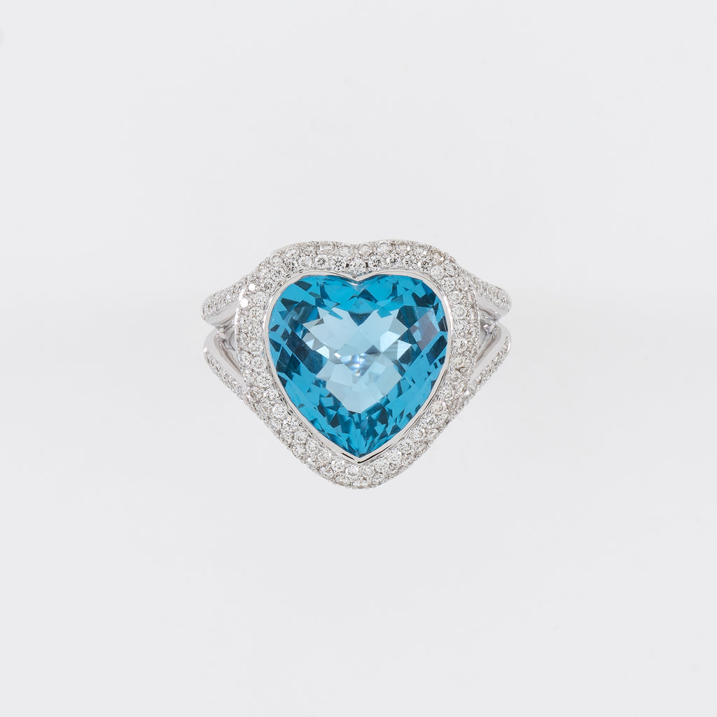 18KT White Gold Diamond & Blue Topaz Ring