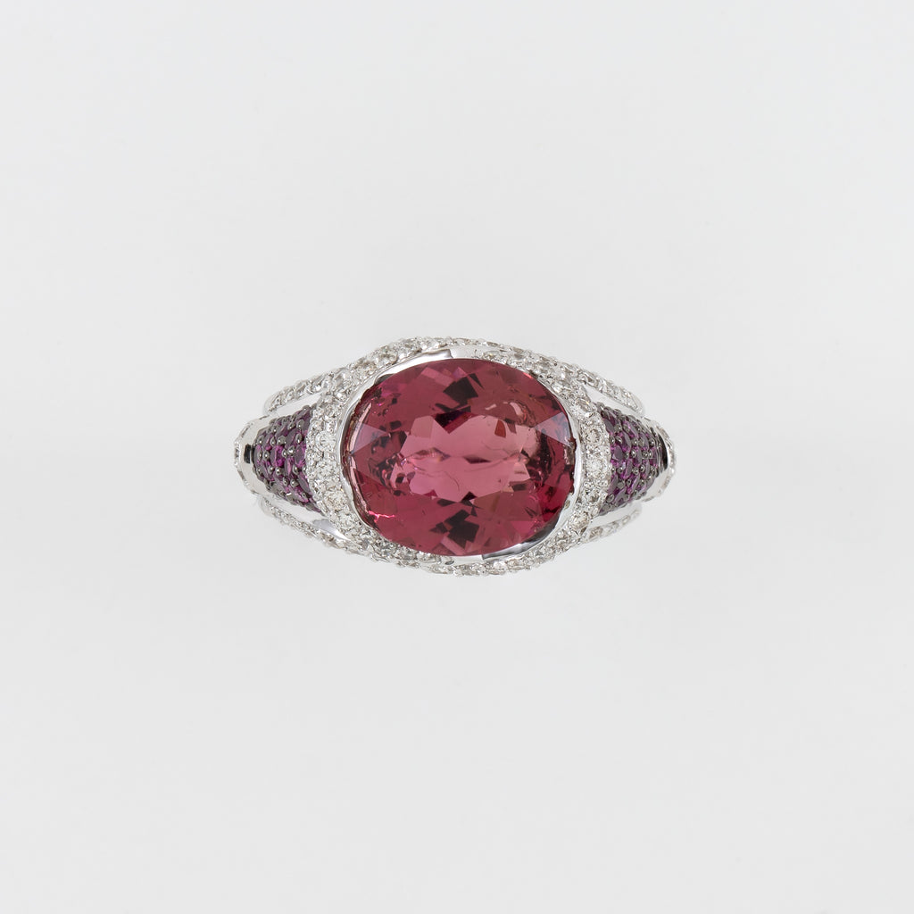 18KT White Gold Diamond  & Pink Tourmaline Ring