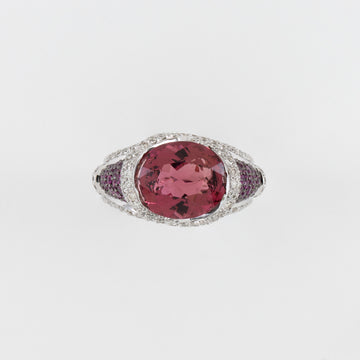 18KT White Gold Diamond  & Pink Tourmaline Ring